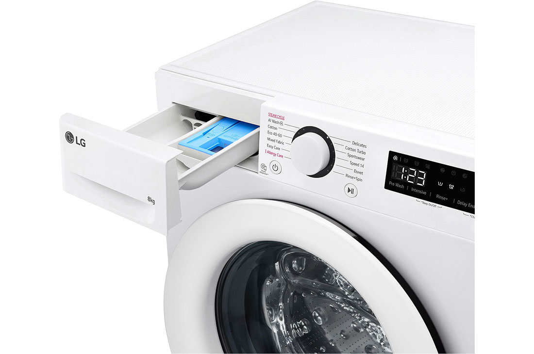 LG 8 kg, max. 1200 obrtaja/min., Mašina za pranje veša sa parom, AI DD™ tehnologija, Slim dubina, Pogled otvora za deterdžent, F2WR508SWW, thumbnail 5